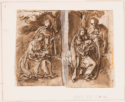 Media Página de un cuaderno de bocetos; Virgen y Niño con José de Jan van der Straet, called Stradanus