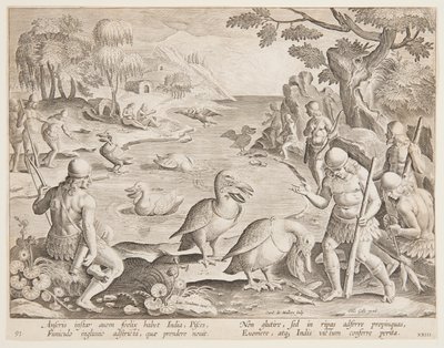 Indios pescando con la ayuda de pelícanos, lámina 23 de la serie Venationes Ferarum, Avium, Piscium de Jan van der Straet, called Stradanus