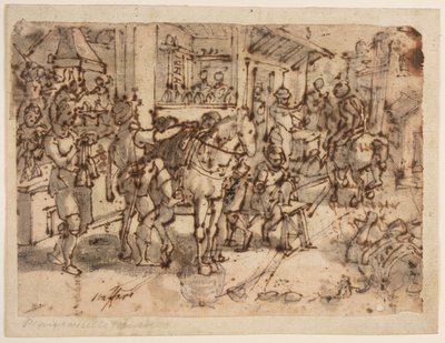 Invención del estribo, diseño para "Staphae, sive stapedes," lámina 9 en la serie de grabados Nova Reperta (Nuevos inventos de los tiempos modernos) de Jan van der Straet, called Stradanus