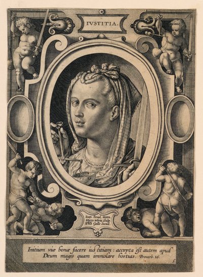Justicia (Iustitia), lámina 5 de las "Virtutum theologicarum et cardinalium" de Jan van der Straet, called Stradanus