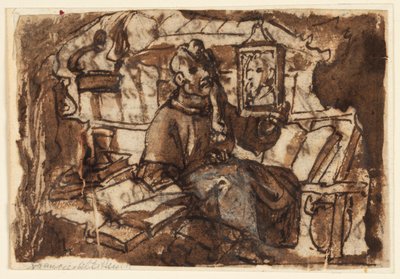 Página de un cuaderno de bocetos; Un monje en su estudio de Jan van der Straet, called Stradanus