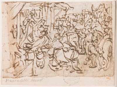 Página de un cuaderno de bocetos; Adoración de los Magos; San Cristóbal y el Niño Jesús de Jan van der Straet, called Stradanus