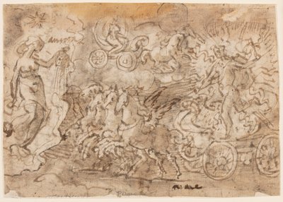Página de un cuaderno de bocetos; Apolo y Aurora de Jan van der Straet, called Stradanus