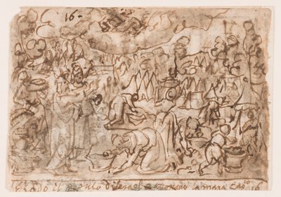 Página de un cuaderno de bocetos; Éxodo - recolección de maná; Sacrificio de Jan van der Straet, called Stradanus