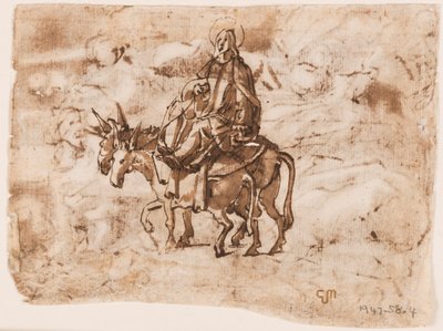 Página de un cuaderno de bocetos; Huida a Egipto; Crucifixión de Jan van der Straet, called Stradanus