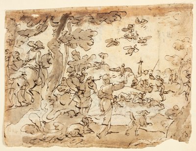 Recto: Caza de aves con halcones; Verso: Luneta decorada con animales, capricornio y follaje de Jan van der Straet, called Stradanus