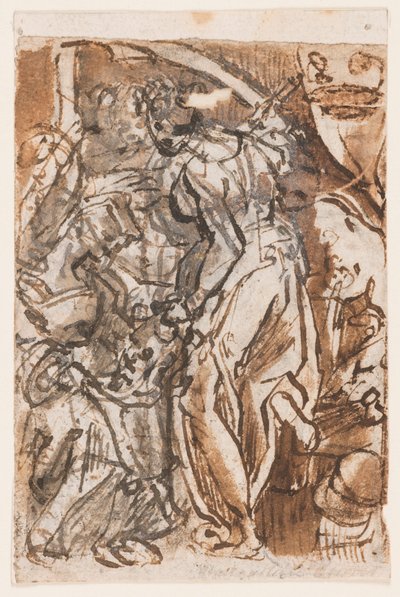 Recto: Judith con la cabeza de Holofernes; Verso: Diseño preliminar para la placa de título de la serie de grabados de los Siete Planetas de Jan van der Straet, called Stradanus