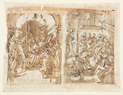 Cristo burlado; Cristo lavando los pies de los apóstoles; Ejecución de María Estuardo, Reina de Escocia en 1587 de Jan van der Straet, called Stradanus