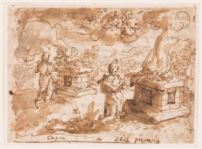 Sacrificios de Caín y Abel, diseño preliminar para "Spiritus Pietatis" (El Espíritu de Piedad, lámina 6 en la serie de grabados "Los Siete Dones del Espíritu Santo") de Jan van der Straet, called Stradanus