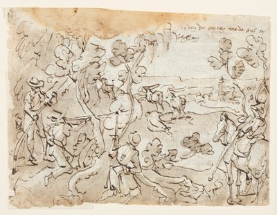 Página de Cuaderno de Bocetos con Caza de Antílopes de Jan van der Straet, called Stradanus