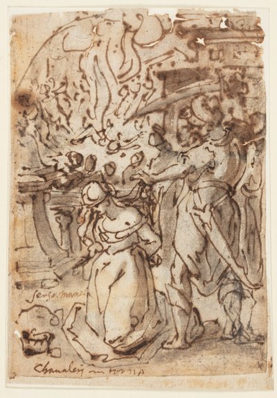 Página de cuaderno de bocetos con decapitación de una mártir femenina de Jan van der Straet, called Stradanus