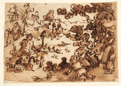 Página de cuaderno de bocetos con caza de aves de Jan van der Straet, called Stradanus
