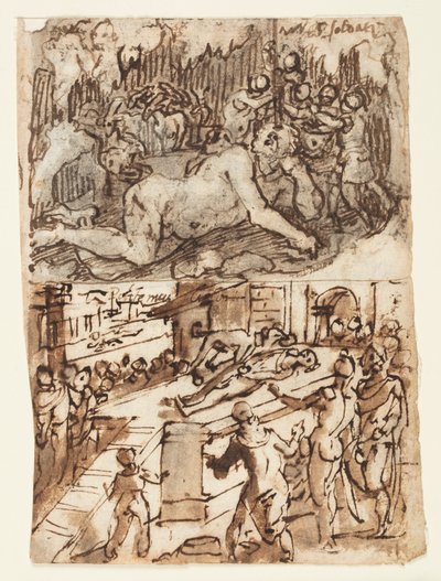 Página de Cuaderno de Bocetos con el Cegamiento del Cíclope de Jan van der Straet, called Stradanus