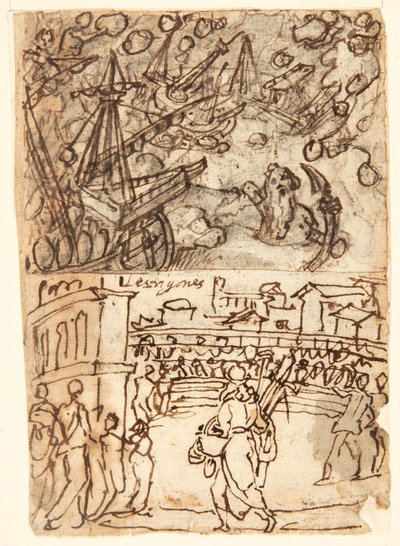 Página de cuaderno de bocetos con cíclope de Jan van der Straet, called Stradanus