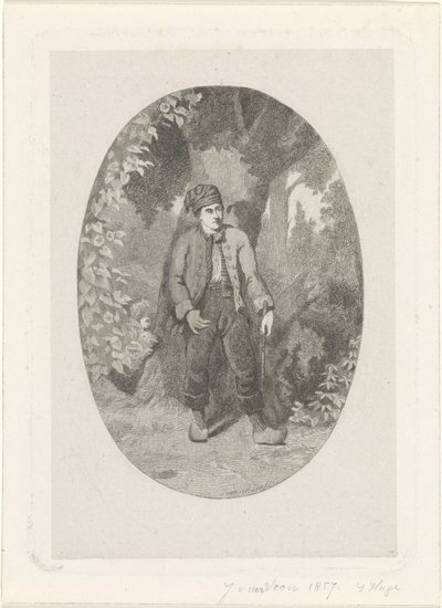 hombre, por, un, árbol, en, un, bosque de Jan van der Veen (prentmaker)
