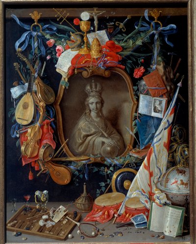 Virgen rodeada de símbolos de vanidad. Pintura de Jan I Kessel El Viejo (1626 - 1679) de Jan van the Elder Kessel