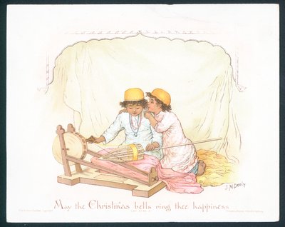 Tarjeta navideña victoriana con dos niños pequeños de Jane M. Dealy