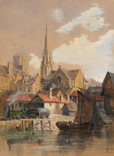 Vista de Dundee desde la orilla mostrando la torre de la Iglesia de San Pablo (Libre) y el Viejo Campanario de Jane Stewart Smith