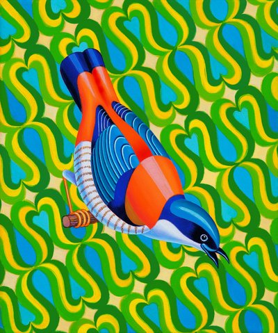 Pájaro Cutia del Himalaya, 2023 (óleo sobre lienzo) de Jane Tattersfield