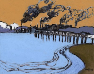 Anacortes Smokeshow, c. 2024 (carboncillo, acuarela y caseína sobre papel) de Janel Bragg