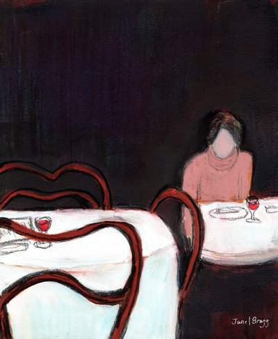 Cafe Sabarsky Solo Diner, c. 2024 (técnica mixta sobre papel) de Janel Bragg