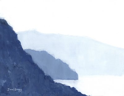 Cap Sante with Hat Island and Foothills, c.2021 (caseína sobre papel) de Janel Bragg