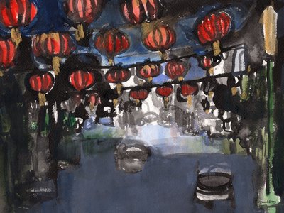 Chinatown, c.2023 (tinta sumi, acuarela sobre papel) de Janel Bragg