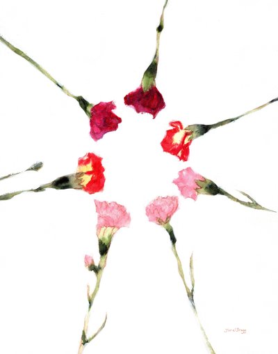 Claveles circulares, c.2019 (acuarela y caseína sobre papel) de Janel Bragg