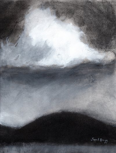 Nube sobre la isla Guemes, c.2020 (carboncillo, tinta y gesso sobre papel) de Janel Bragg