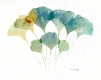 Ginkgo Leaves Layered with Soft Colors, c.2021 (acuarela y caseína sobre papel) de Janel Bragg