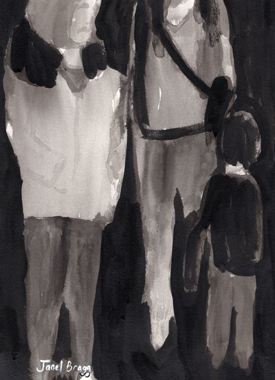 Holiday Shoppers, c.2017 (tinta sobre papel) de Janel Bragg