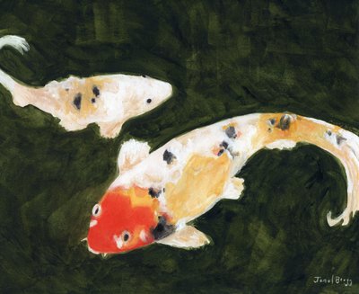 Pez Koi en el Conservatorio de Flores de San Francisco, c. 2024 (acuarela y caseína sobre papel) de Janel Bragg