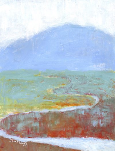 Mountainscape with Slough and Wildflowers for Annabelle, c.2021 (caseína y acuarela sobre papel) de Janel Bragg