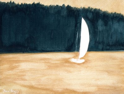 Velero en el canal Guemes, c.2024 (acuarela sobre papel) de Janel Bragg