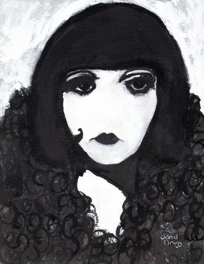 Sirena con abrigo de piel sintética, c.2020 (tinta sumi y gesso sobre papel) de Janel Bragg