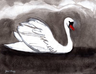 Cisne en lago tormentoso, 2023 (tinta sumi sobre papel) de Janel Bragg