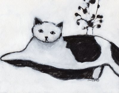 Thomas the Cat Lounging, c. 2018 (técnica mixta sobre papel) de Janel Bragg