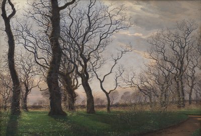 En el borde de un bosque de robles una mañana de primavera de Janus La Cour