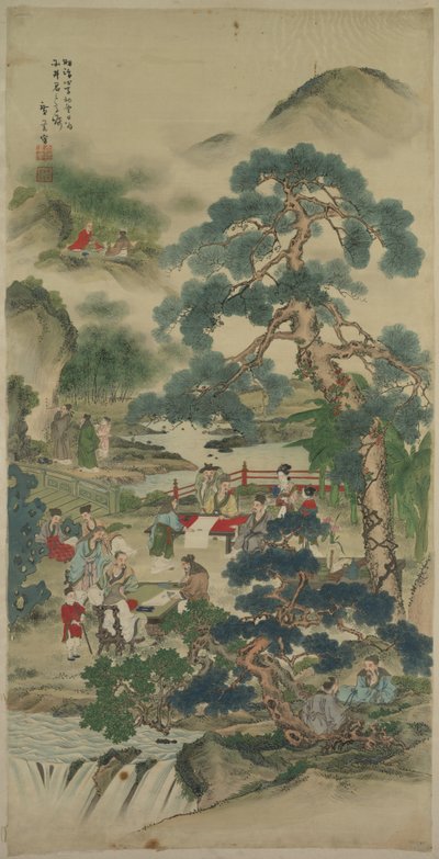 Sabios chinos en un jardín de Japan, Meiji period