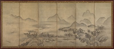 Paisaje a la luz de la luna (uno de un par) de Japan, Muromachi period