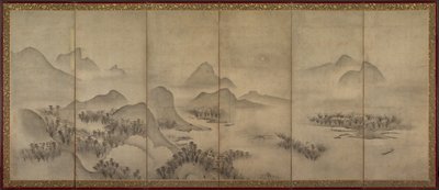 Paisaje a la luz de la luna (uno de un par) de Japan, Muromachi period