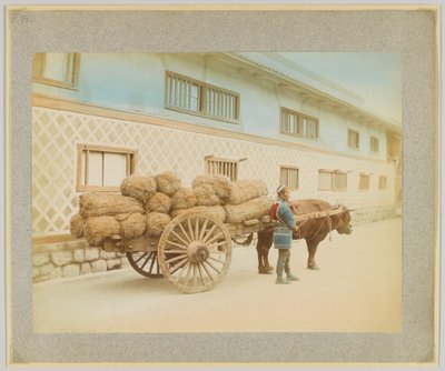 Hombre con buey y carro, Japón de Japanese Photographer