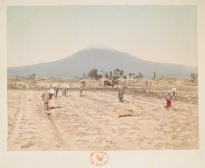 Monte Fuji y tierras de cultivo, de A Book of Coloured Photographs de vistas en Japón de Japanese Photographer