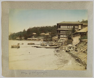 Pueblo de Chuzenji, Nikko, Japón (foto en blanco y negro coloreada a mano) de Japanese Photographer
