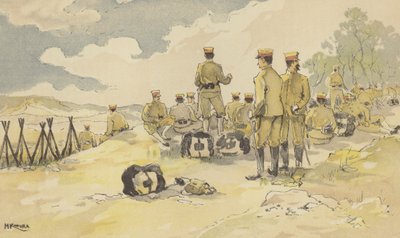 Un batallón de la Guardia Imperial se detiene en su camino a Liao-yang (cromolito) de Japanese School