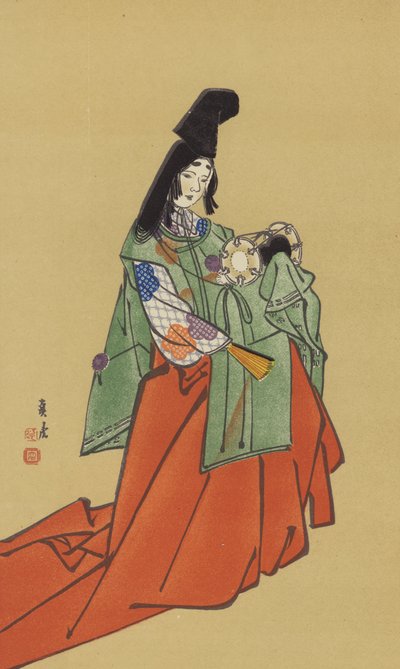Un Shirabyoshi, en la época del gobierno Kamakura (cromolito) de Japanese School