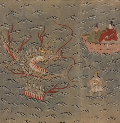 Un dragón y una mujer buzo, ilustración del 