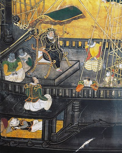 Llegada de los portugueses a Japón, biombo, arte Namban de Japanese School