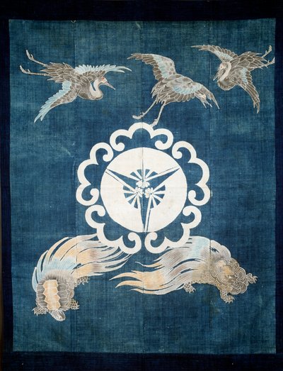 Arte japonés: lienzo de algodón cubierto con símbolos de felicidad y longevidad. Siglo XIX. Colección privada. de Japanese School