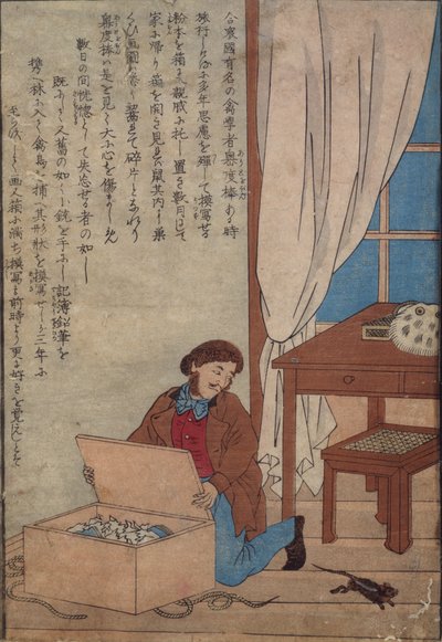 Audubon Abriendo su Caja de Acuarelas Destruidas por Ratas de Noruega, c.1872-77 de Japanese School